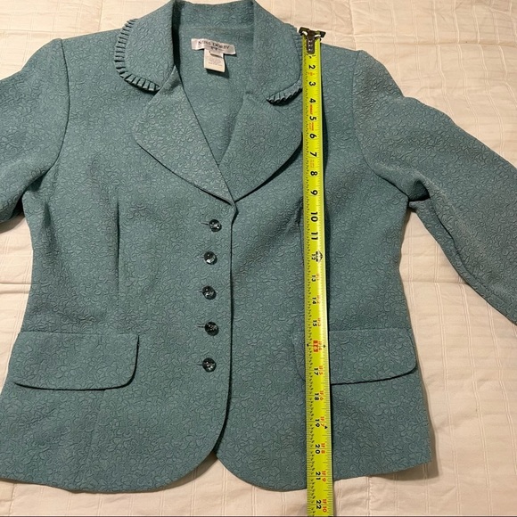 Vintage Miss Dorby Blue Ruffled Woven Floral Design Glass Button Blazer - Picture 13 of 14